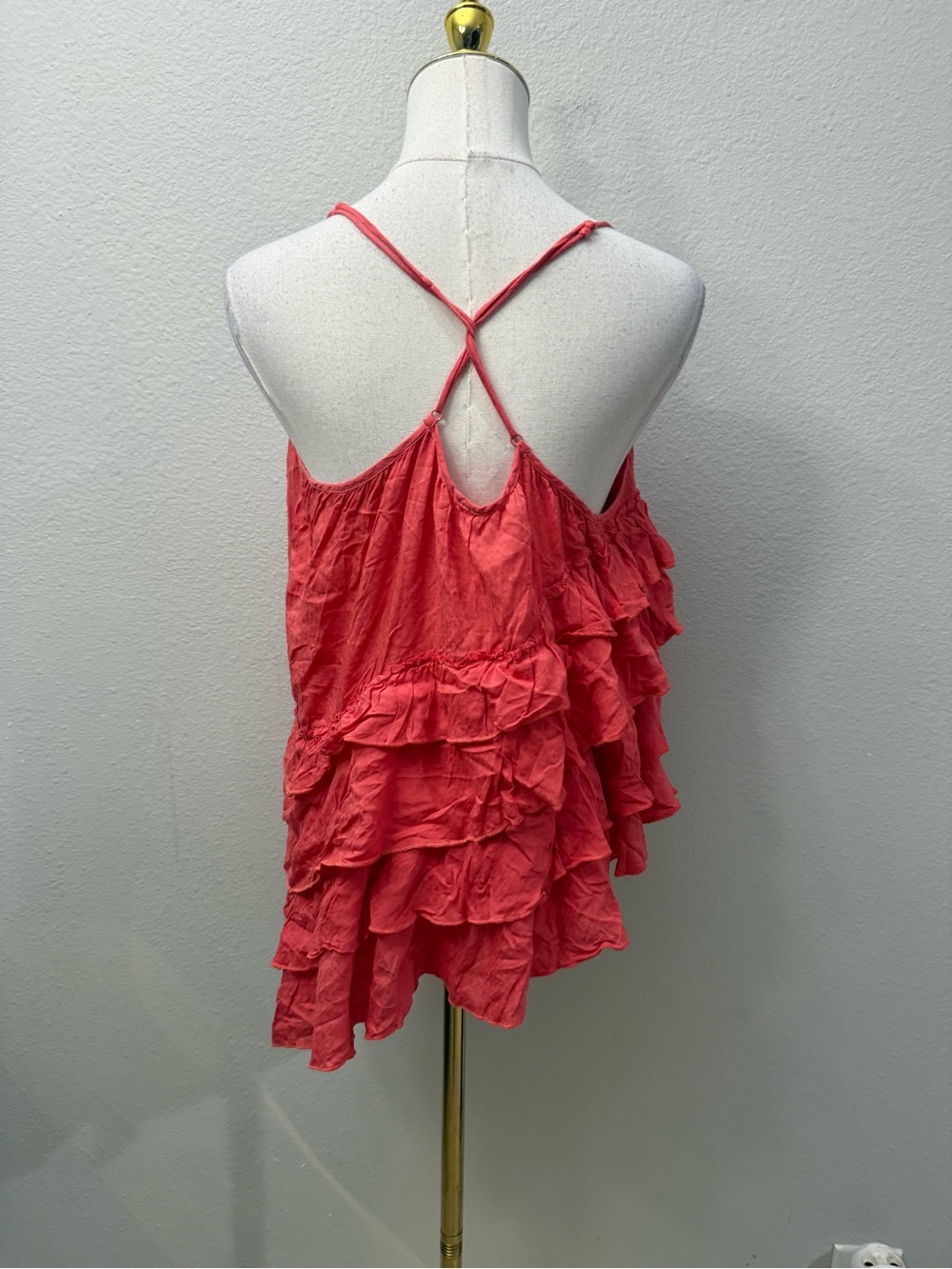 Free People Flutter By Tank Tier Coral Ruffle Tiered Spaghetti Strap Top - Picture 3 of 4